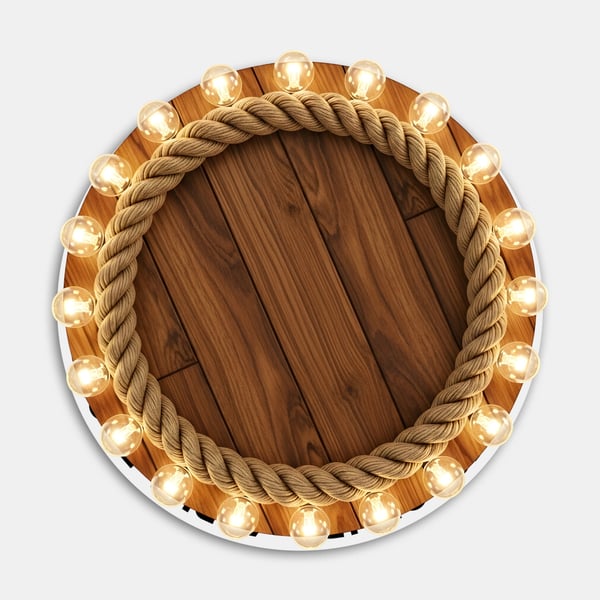 TAMPA DE MADEIRA COM LUCES EM VOLTA E UM CORDA CIRCULAR AO CENTRO 04