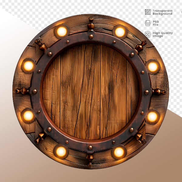 RODA DE MADEIRA COM LUZ - ELEMENTO 3D PARA COMPOSIÇÃO - WOOD