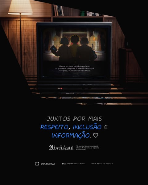 Campanha Abril Azul Conscientização Espectro Autista TEA Mockup TV Retro Social Media PSD Editável