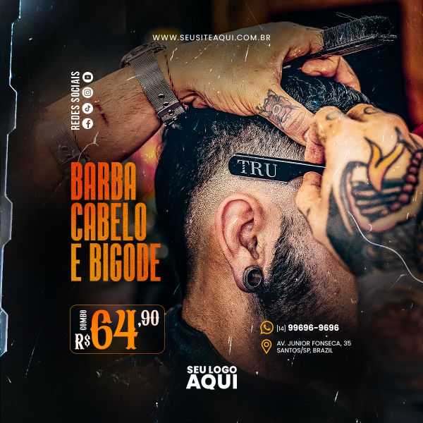 BARBEARIA, BARBEIRO, CABELELEIRO - SOCIAL MEDIA - PSD EDITÁVEL