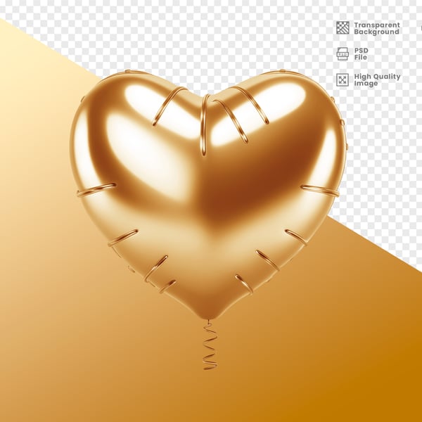 ELEMENTO 3D CORAÇÃO DOURADO PNG