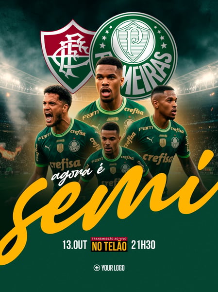 FUTEBOL SEMIFINAL TRANSMISSÃO SOCIAL MEDIA FLYER PSD EDITÁVEL