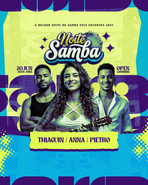 FLYER EVENTO NOITE DO SAMBA PSD EDITÁVEL