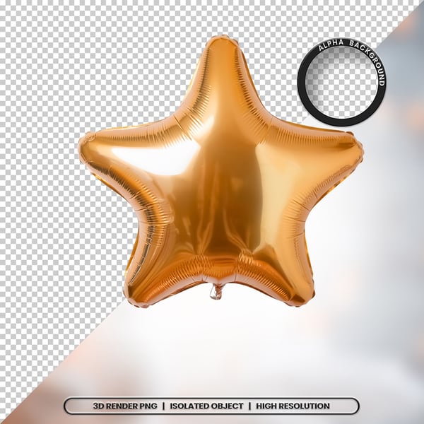 3D RENDER BALÃO METALIZADO ESTRELA DOURADO ELEMENTO ÍCONE PSD PNG
