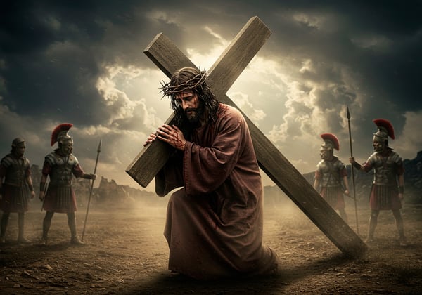 UHO IMAGEM DE CRISTO CARREGANDO A CRUZ SEMBLANTE DE DOR PARA COMPOSIÇÃO