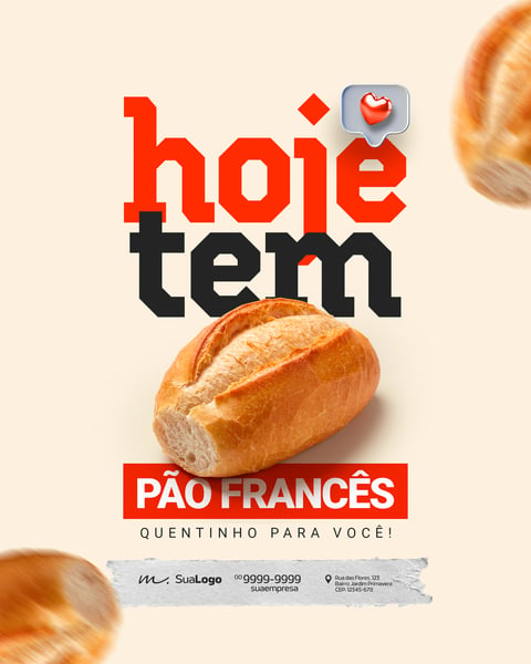 HOJE TEM PÃO FRANCÊS QUENTINHO PARA VOCÊ FLYER DE PADARIA MÍDIAS SOCIAIS PSD EDITÁVEL