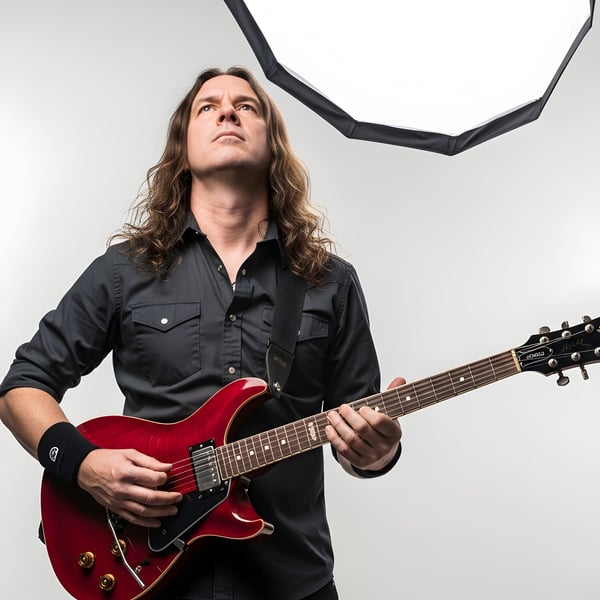 GUITARRISTA DE BANDA DE ROCK JAQUETA PRETA E GUITARRA 04
