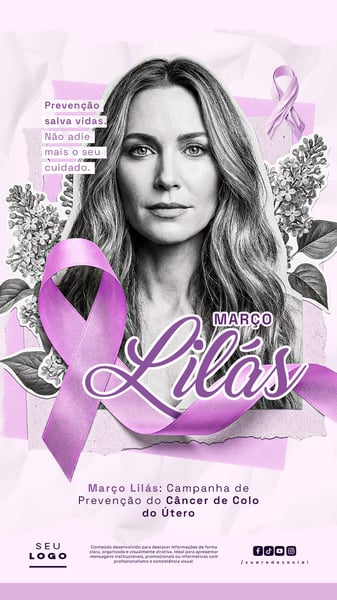 MARÇO LILÁS CAMPANHA DE CONSCIENTIZAÇÃO E COMBATE AO CÂNCER DE COLO DE ÚTERO STORY SOCIAL MEDIA PSD EDITÁVEL 2