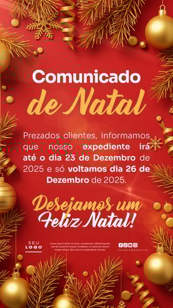 COMUNICADO DE NATAL AVISO ANÚNCIO RECESSO FERIADO STORY SOCIAL MEDIA PSD EDITÁVEL 10