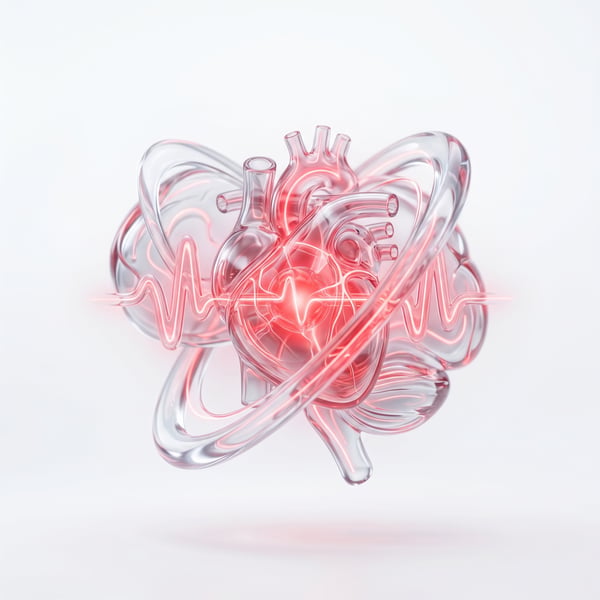 ÍCONE 3D RENDER PULSAÇÃO DE BIOFEEDBACK TRANSLÚCIDO EM VIDRO CRISTALINO 8 5K