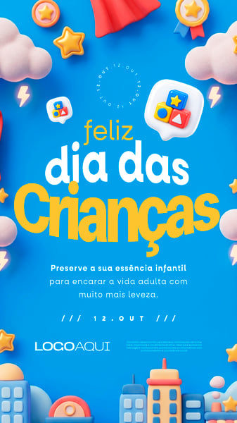 FELIZ DIA DAS CRIANÇAS HERÓIS 3D SOCIAL MEDIA FLYER PSD EDITÁVEL STORY