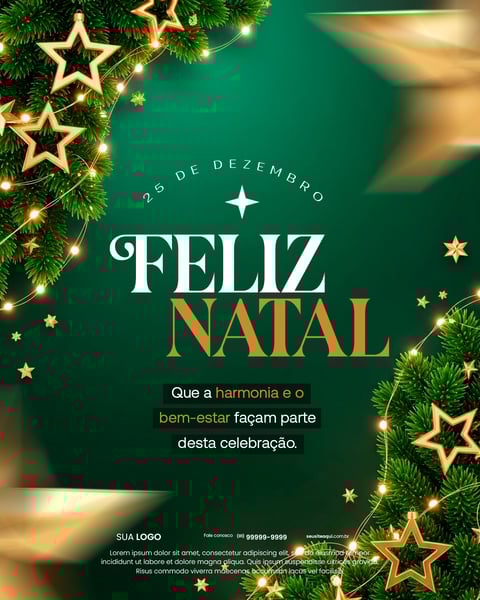 Feliz Natal Festivo Com Estrelas Douradas E Luzes Brilhantes Social Media PSD Editável