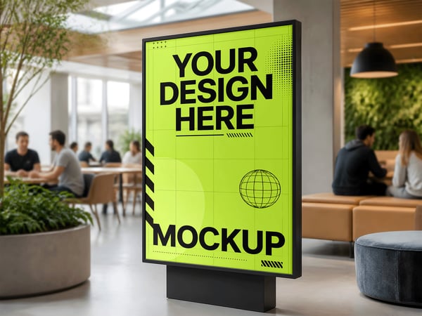 TELA DIGITAL MOCKUP EM CAMPUS CORPORATIVO ÁREA DE CONVIVÊNCIA