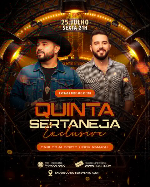 FLYER PARA EVENTO SHOW ARTISTA SERTANEJO PSD EDITÁVEL FEED 2