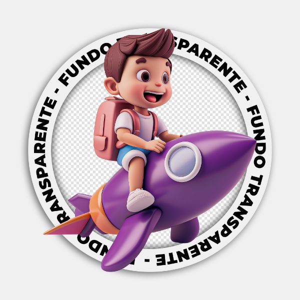 PERSONAGEM 3D | MENINO SENTADO EM UM FOGUETE | IMAGEM SEM FUNDO