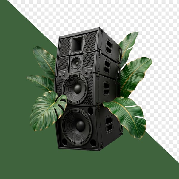 COLUNA DE SOM PROFISSIONAL ADORNADA COM FOLHAGENS TROPICAIS