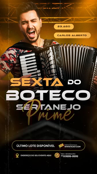 FLYER PARA EVENTO SHOW ARTISTA SERTANEJO PSD EDITÁVEL STORY 10