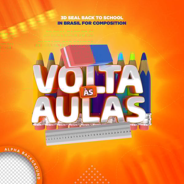 ELEMENTO 3D VOLTA ÀS AULAS MATERIAL ESCOLAR LÁPIS PNG