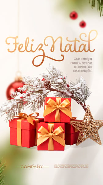 FELIZ NATAL PRESENTES VERMELHOS SOCIAL MEDIA FLYER PSD EDITÁVEL STORY