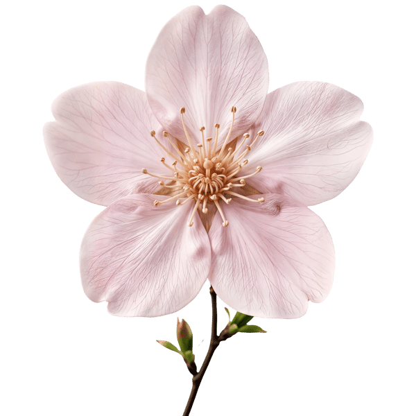 CHERRY BLOSSOM FLOWER FEATURING LIGHT PINK PETALS AND INTRICATE STAMENS