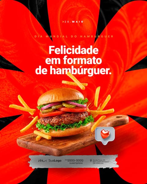 DIA MUNDIAL DO HAMBÚRGUER LANCHONETE PROMOÇÃO SOCIAL MEDIA PSD EDITÁVEL 3