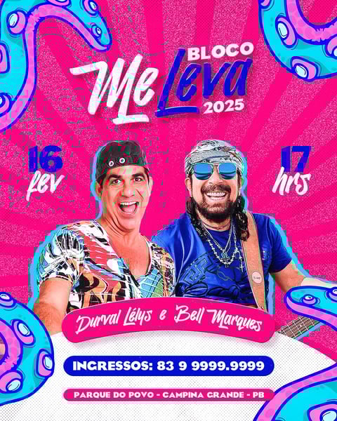 FLYER EVENTO PSD EDITÁVEL FEED BLOCO ME LEVA