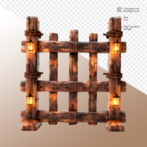 CERCA DE MADEIRA COM LUZ - ELEMENTO 3D PARA COMPOSIÇÃO - WOOD