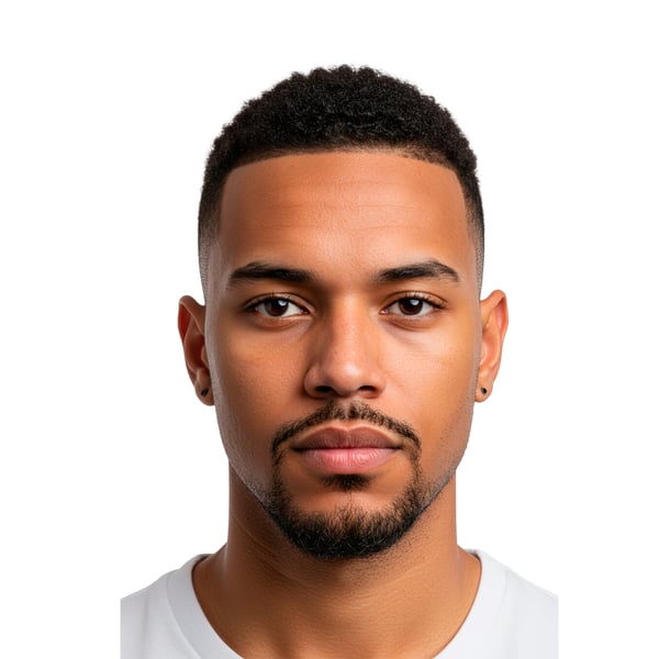 HOMEM NEGRO VISTO DE FRENTE COM CORTE LOW FADE