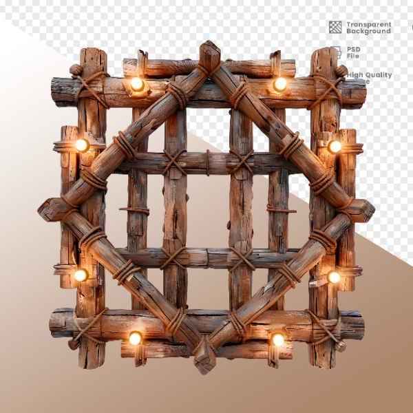 CERCA DE MADEIRA COM LUZ - ELEMENTO 3D PARA COMPOSIÇÃO - WOOD