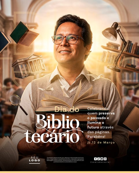 DIA DO BIBLIOTECÁRIO 12 DE MARÇO SOCIAL MEDIA PSD EDITÁVEL 1