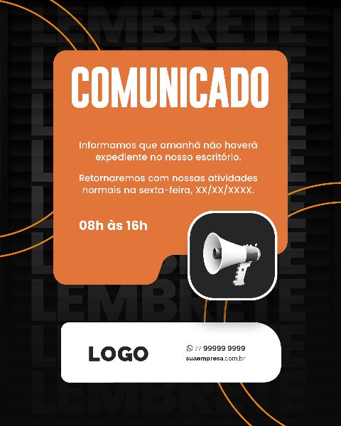 SOCIAL MEDIA PARA AVISOS E COMUNICADOS - LARANJA