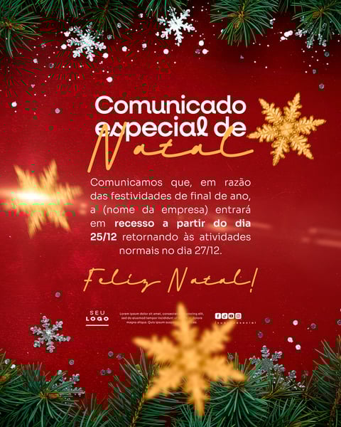COMUNICADO DE NATAL AVISO ANÚNCIO RECESSO FERIADO SOCIAL MEDIA PSD EDITÁVEL 26