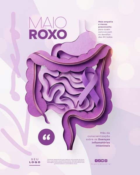 Maio Roxo Campanha de Conscientização sobre as Doenças Inflamatórias Intestinais DII Social Media PSD Editável 2