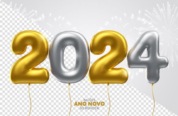 Balão Feliz Ano Novo 2024 Elemento 3D