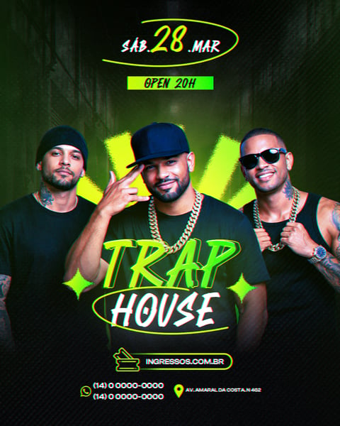 FLYER EVENTO TRAP HOUSE PSD EDITÁVEL