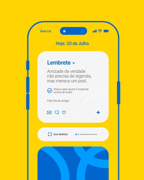 Dia do Amigo Notificação Celular Lembrete Design Flat Minimalista Social Media PSD Editável
