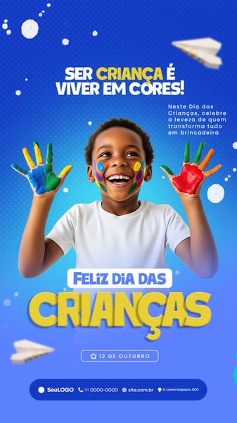 FELIZ DIA DAS CRIANÇAS 12 DE OUTUBRO STORY SOCIAL MEDIA PSD EDITÁVEL