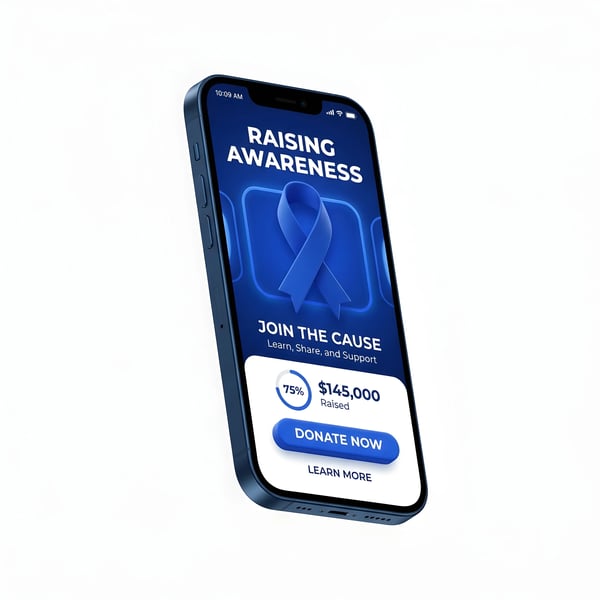SMARTPHONE RAISING AWARENESS BLUE RIBBON MESSAGE