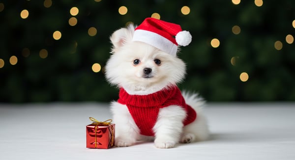 FILHOTE DE POMERÂNIA COM ROUPA NATALINA 1