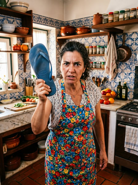 Mãe COZINHEIRA COM SEU CHINELO AVAIANAS NAS MÃOS 03