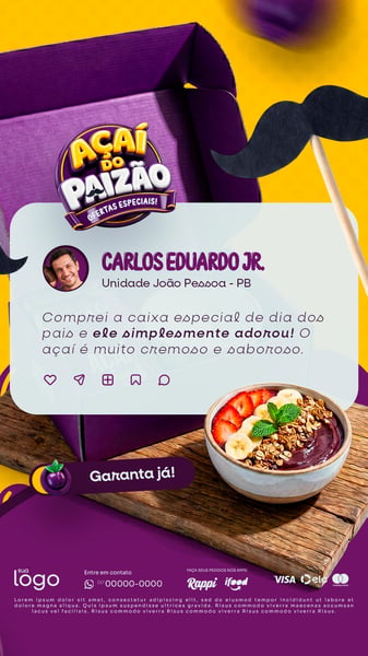 FEEDBACK CLIENTE ESPECIAL PRESENTE AÇAÍTERIA AÇAÍ DIA DOS PAIS STORY SOCIAL MEDIA PSD EDITÁVEL