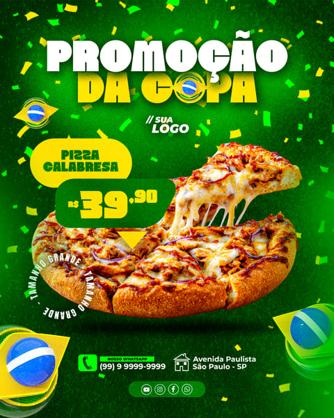 Post Instagram Promoção da Copa Pizzaria PSD Editável