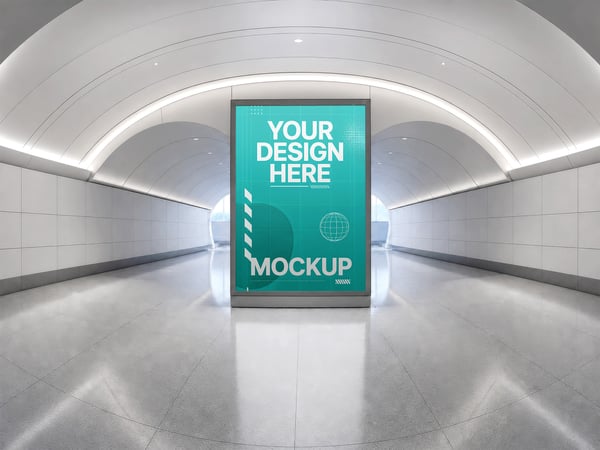 OUTDOOR MOCKUP EM TÚNEL FUTURISTA VISTA FRONTAL
