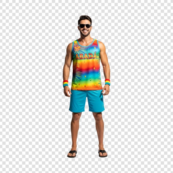 HOMEM COM ABADÁ DE CARNAVAL USANDO RAYBAN 2