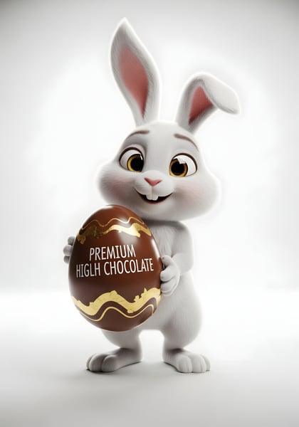 COELHINHO DA PÁSCOA BRANCO SEGURANDO UM OVO DE CHOCOLATE 01