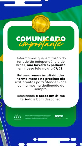COMUNICADO AVISO 7 DE SETEMBRO INDEPENDÊNCIA DO BRASIL