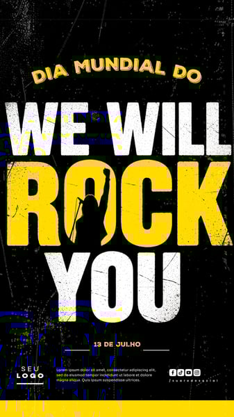 DIA MUNDIAL DO ROCK 13 DE JULHO SOCIAL MEDIA POST EDITÁVEL STORY