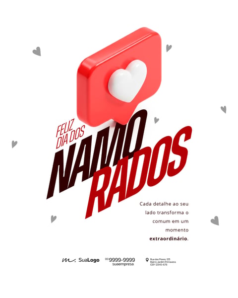 ÍCONE 3D DE CURTIDA DIA DOS NAMORADOS POST SOCIAL MEDIA PSD EDITÁVEL