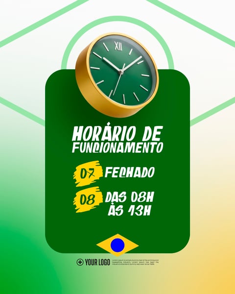 HORÁRIOS FERIADO INDEPENDÊNCIA BRASIL SOCIAL MEDIA FLYER PSD EDITÁVEL