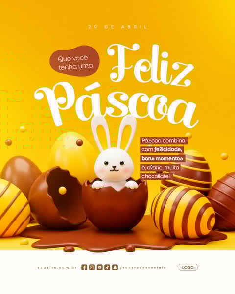 FELIZ PÁSCOA 20 DE ABRIL SOCIAL MEDIA EDITÁVEL